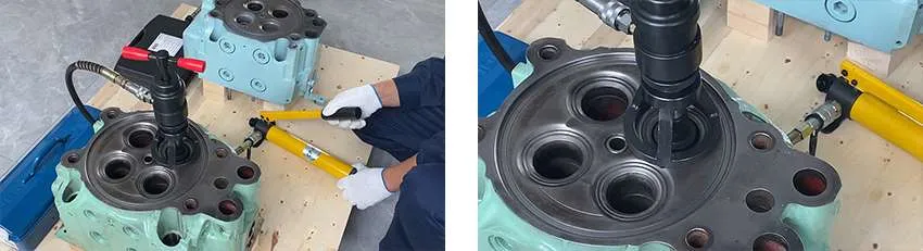 Hydraulic extractor of valve seat for marine four stroke diesel engine 3